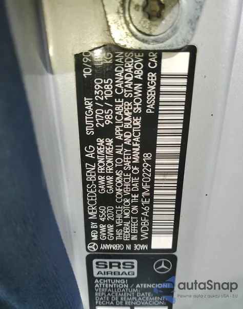 1991 Mercedes-Benz 300 Sl z USA, uszkodzony, nr VIN WDBFA61E1MF022918